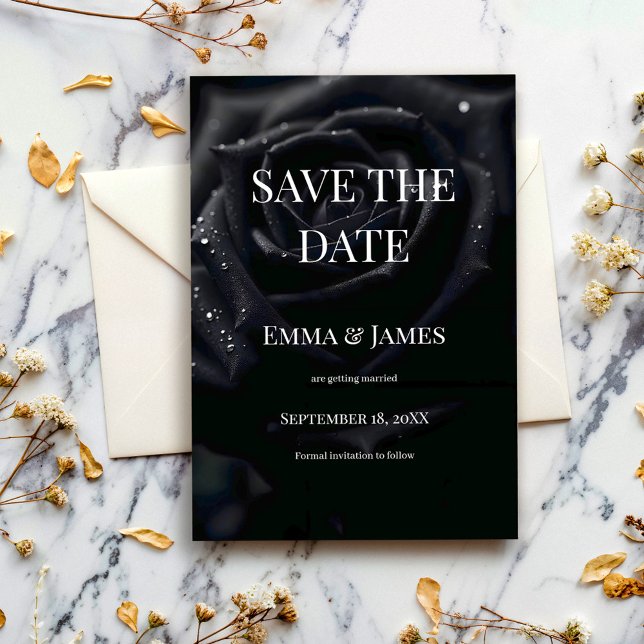 Elegant Floral Midnight Rose Black & White Wedding Spara Datumet (Skapare uppladdad)