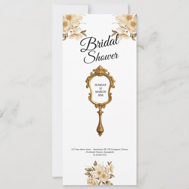 elegant floral mirror bridal shower invitation inbjudningar (Framsida)