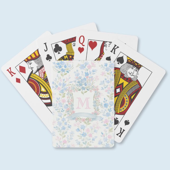 Elegant Floral Monogram Casinokort (preppy pretty grandmillennial floral monogram initial personalized playing cards)
