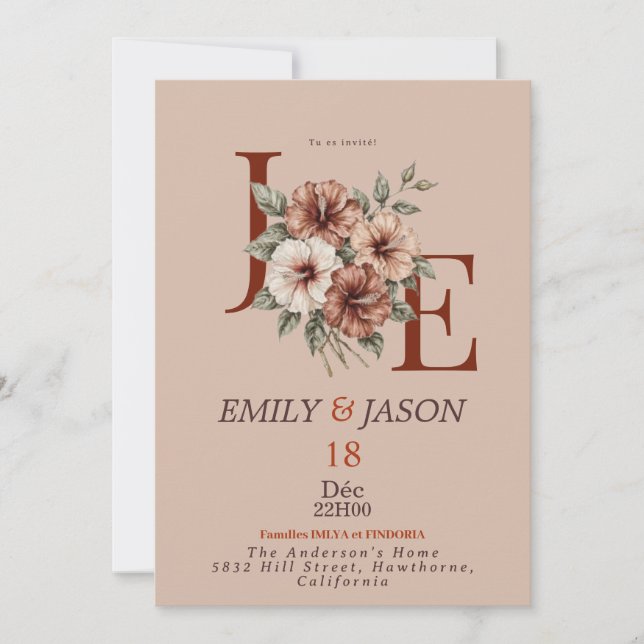 Elegant Floral Monogram Invitation Inbjudningar (Framsida)