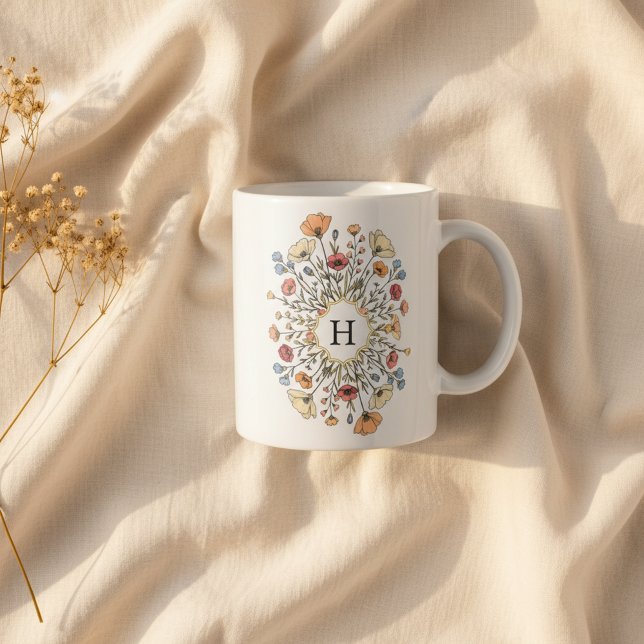 Elegant Floral Monogram Kaffemugg (Skapare uppladdad)