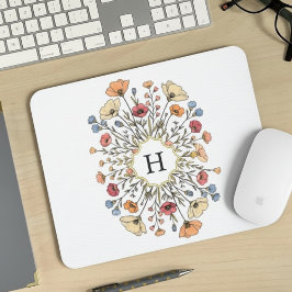 Elegant Floral Monogram Mouse Pad Musmatta