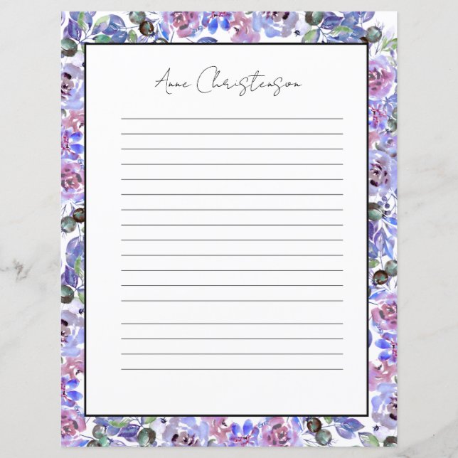 Elegant Floral Monogram Stationery Paper (Framsida)