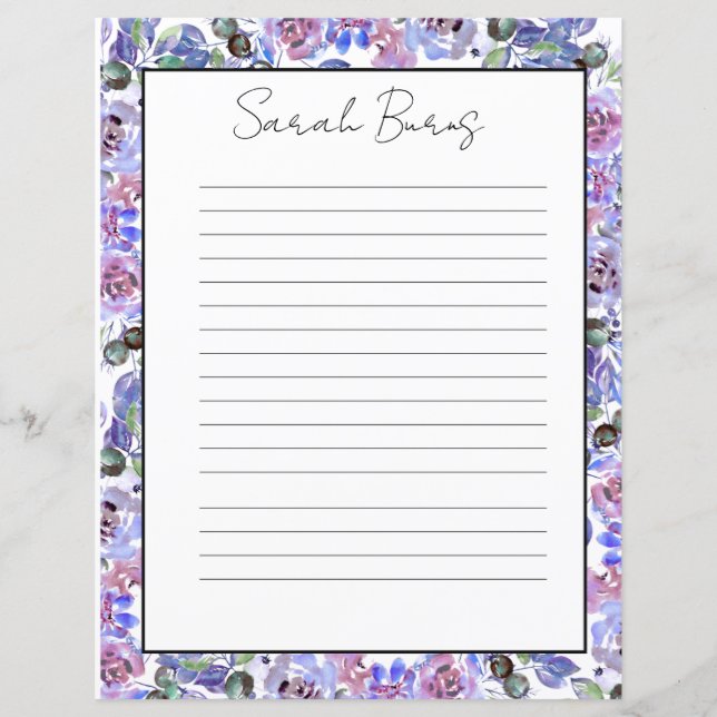 Elegant Floral Monogram Stationery Paper (Framsida)