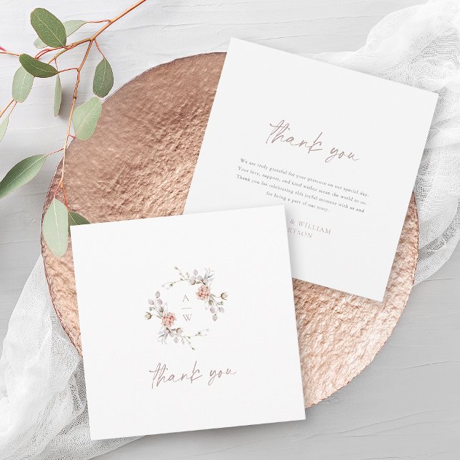 Elegant Floral Monogram Wedding Thank You Card Tack Kort (Skapare uppladdad)