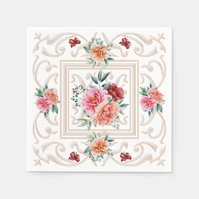 Elegant Floral Napkin Pappersservett (Framsidan)