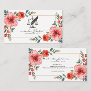 Elegant floral notarisk låneunderskriftsagent prof visitkort