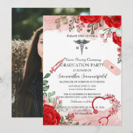 Elegant Floral Nursing Graduation Invitation | Red Inbjudningar