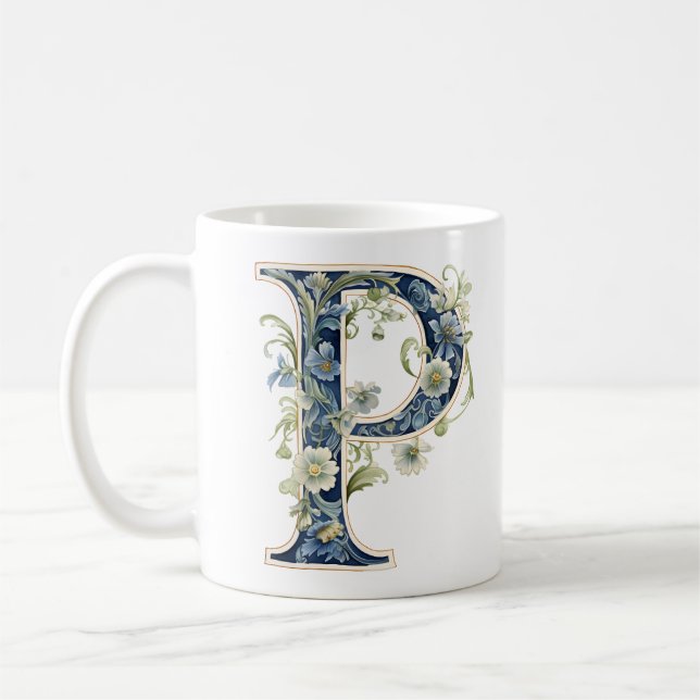 Elegant Floral P Monogram Mug Kaffemugg (Vänster)