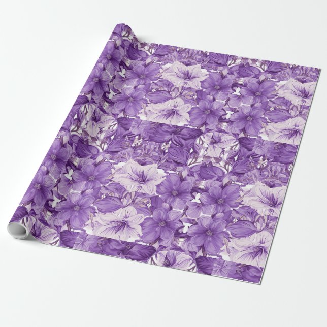 Elegant floral pattern in purple tones presentpapper (Utrullad)