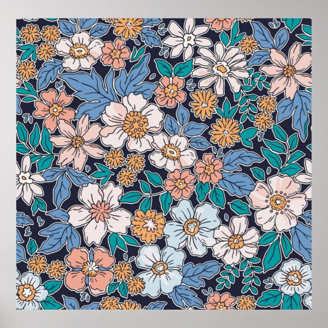 Elegant floral pattern in small hand draw flower.  poster (Framsidan)