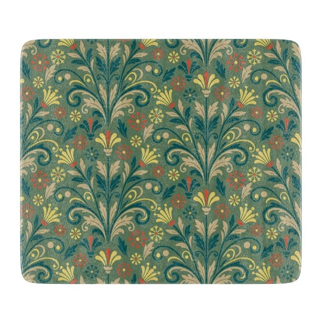 Elegant Floral Pattern in Yellow and Red on Green (Framsidan)