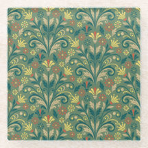 Elegant Floral Pattern in Yellow and Red on Green