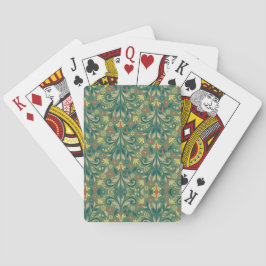 Elegant Floral Pattern in Yellow and Red on Green Casinokort