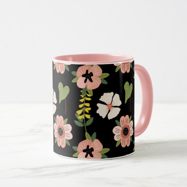 Elegant Floral Pattern on Black | Chic Botanical  Mugg (Framsida höger)