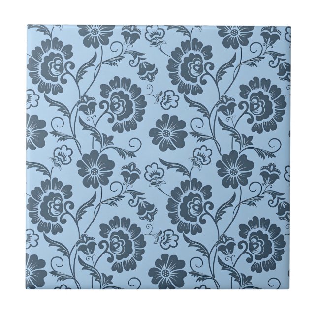 Elegant Floral Pattern on Light Blue Back Kakelplatta (Framsidan)
