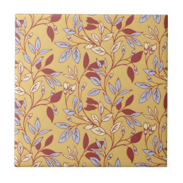 Elegant Floral Pattern with Red and Blue Leaves Kakelplatta