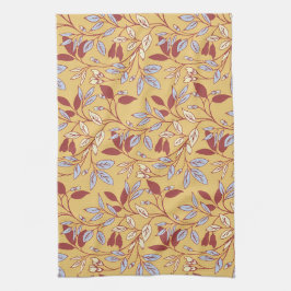 Elegant Floral Pattern with Red and Blue Leaves Kökshandduk