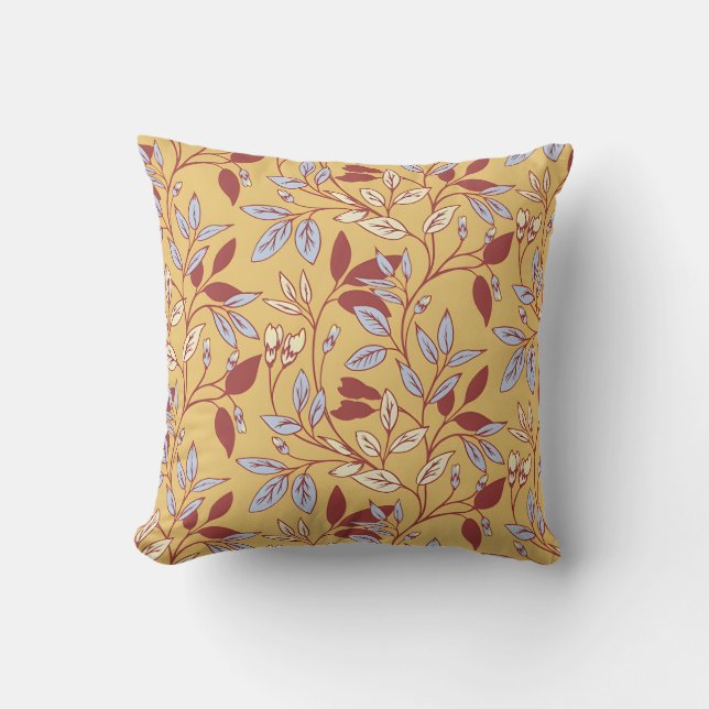 Elegant Floral Pattern with Red and Blue Leaves Kudde (Framsida)