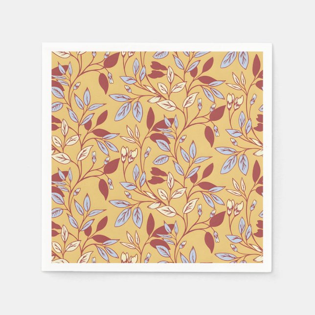 Elegant Floral Pattern with Red and Blue Leaves Pappersservett (Framsidan)