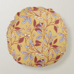 Elegant Floral Pattern with Red and Blue Leaves Rund Kudde<br><div class="desc">Floral pattern with red and blue leaves on a beige background. The intertwining branches create an elegant,  vintage feel.</div>