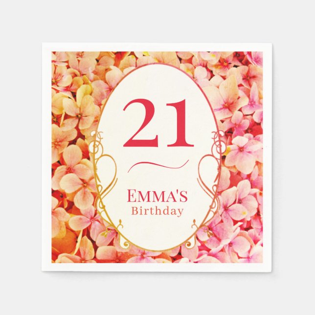 Elegant Floral Personalized 21st Birthday Party Pappersservett (Framsidan)