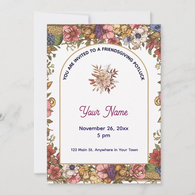 Elegant Floral Personalized Friendsgiving Inbjudningar (Framsida)
