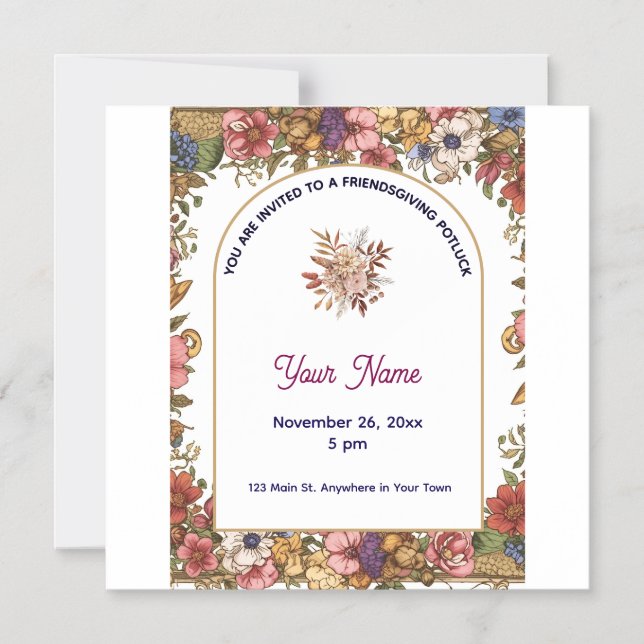 Elegant Floral Personalized Friendsgiving Magnetisk Inbjudningskort (Framsida)