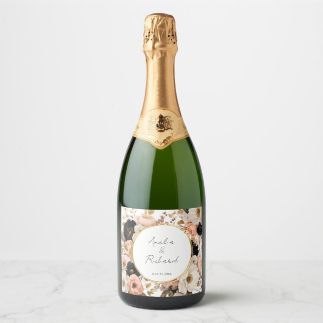 Elegant Floral Personalized Wedding Bottle Labels (Framsida)