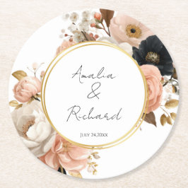 Elegant Floral Personalized Wedding Coasters Underlägg Papper Rund