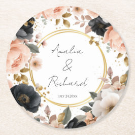 Elegant Floral Personalized Wedding Coasters Underlägg Papper Rund