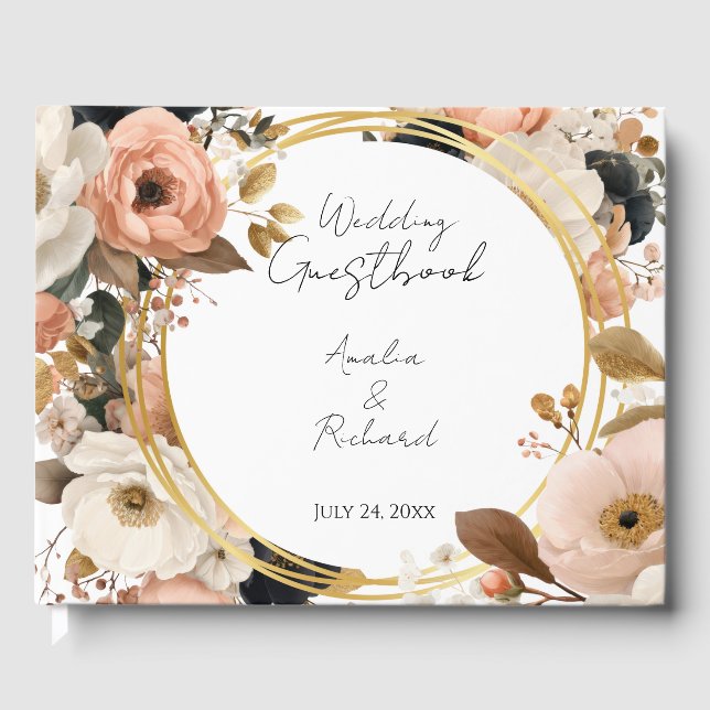 Elegant Floral Personalized Wedding Guestbook Gästböcker (Framsida)