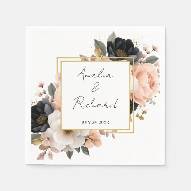 Elegant Floral Personalized Wedding Napkins Pappersservett (Framsidan)