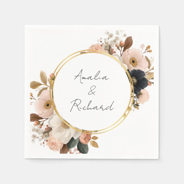 Elegant Floral Personalized Wedding Napkins Pappersservett (Framsidan)