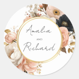 Elegant Floral Personalized Wedding Sticker Runt Klistermärke