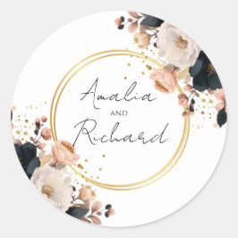 Elegant Floral Personalized Wedding Sticker Runt Klistermärke