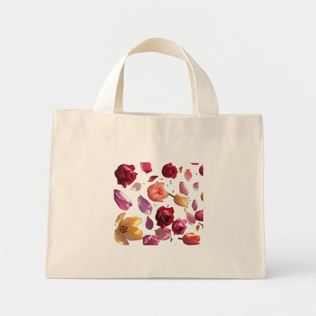 Elegant Floral Petal Tote Bag | Modern Design Mini Tygkasse (Framsidan)