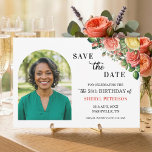 Elegant Floral Photo 58th Birthday Party  Spara Datumet<br><div class="desc">Elegant,  colorful,  joyful design with watercolor roses and 1 special photo. Customize the details for a unique and chic Save the Date Card.</div>