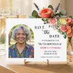 Elegant Floral Photo 77th Birthday Party  Spara Datumet<br><div class="desc">Elegant,  colorful,  joyful design with watercolor roses and 1 special photo. Customize the details for a unique and chic Save the Date Card.</div>