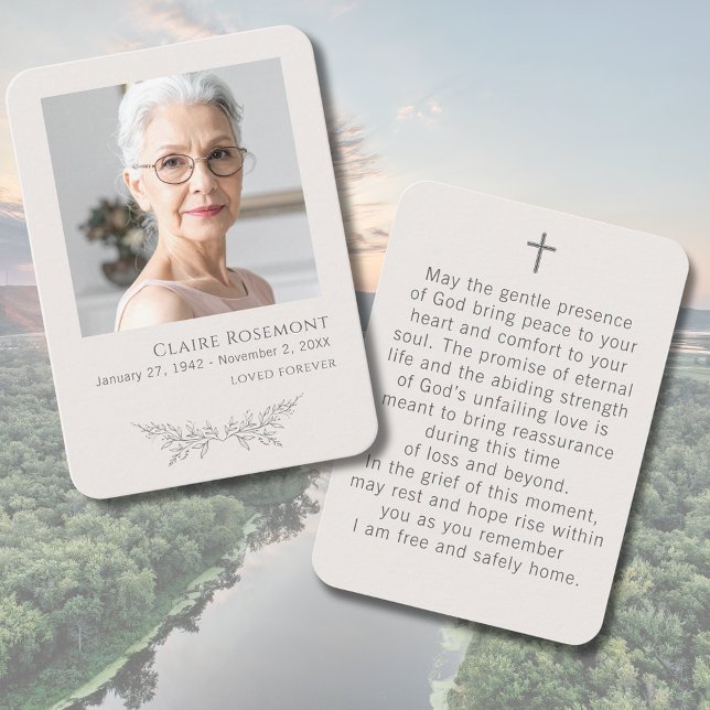 Elegant Floral Photo Funeral Prayer Card Visitkort (Elegant Floral Photo Funeral Prayer Card
)