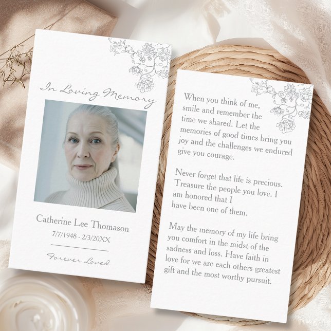 Elegant Floral Photo Funeral Prayer Card Visitkort (Elegant Floral Photo Funeral Prayer Card
)