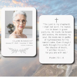 Elegant Floral Photo Funeral Psalm 23 Prayer Card Visitkort