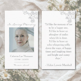 Elegant Floral Photo In Loving Memory Prayer Card Visitkort