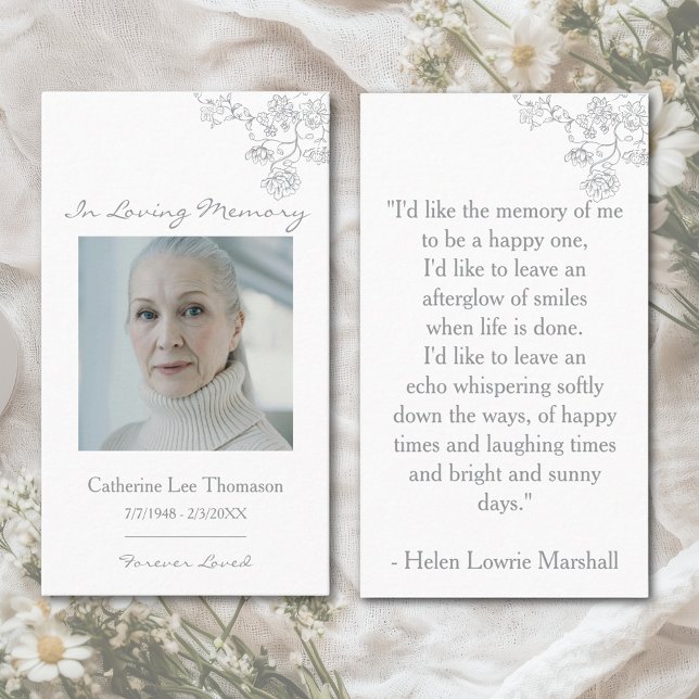 Elegant Floral Photo In Loving Memory Prayer Card Visitkort (Elegant Floral Photo Funeral Prayer Card)