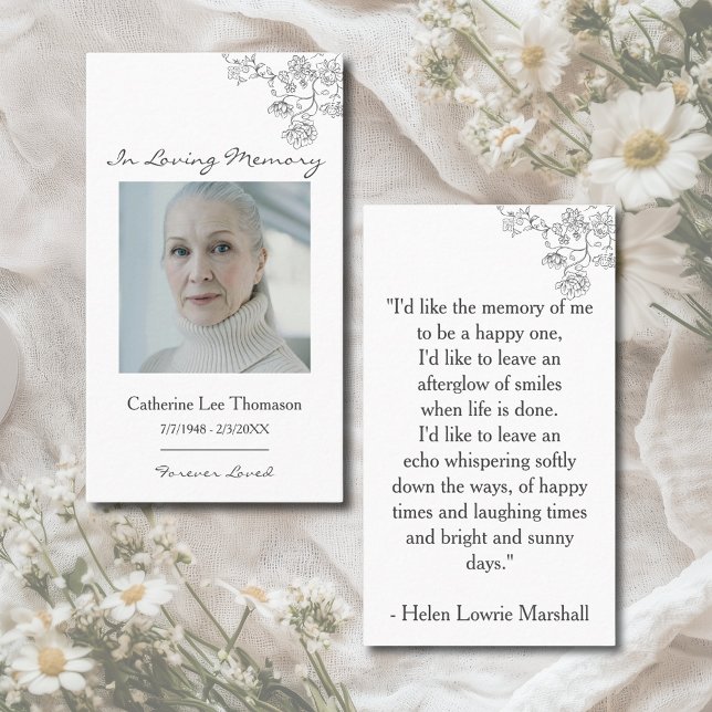 Elegant Floral Photo Prayer Card Visitkort (Elegant Floral Photo Prayer Card
)