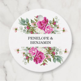 Elegant Floral Pink Peony Monogram Wedding Gåvor Etiketter
