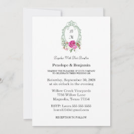Elegant Floral Pink Peony Monogram Wedding Inbjudningar