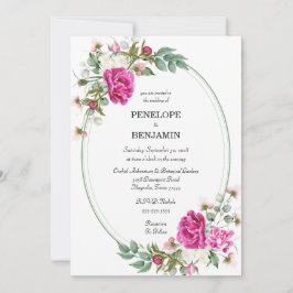 Elegant Floral Pink Peony Monogram Wedding Inbjudningar