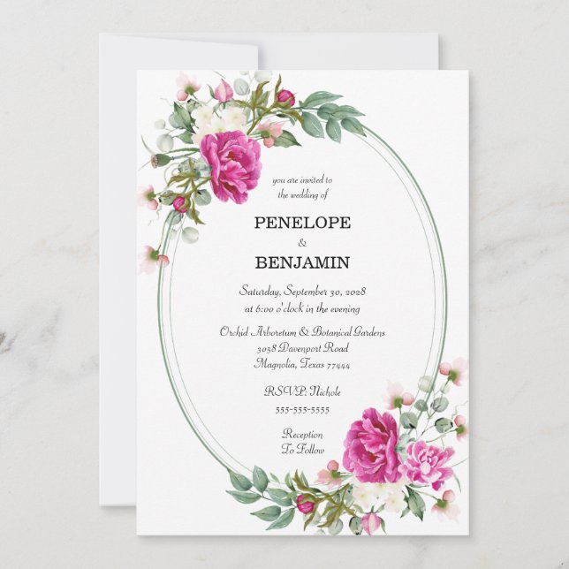Elegant Floral Pink Peony Monogram Wedding Inbjudningar (Framsida)