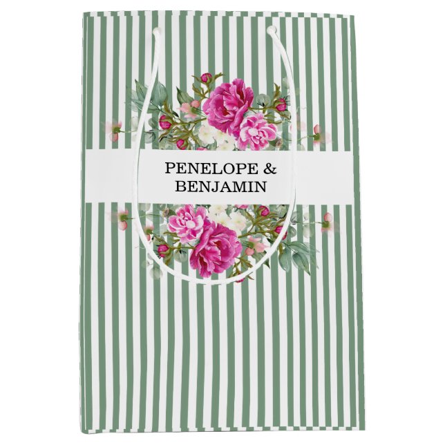 Elegant Floral Pink Peony Striped Wedding (Framsidan)